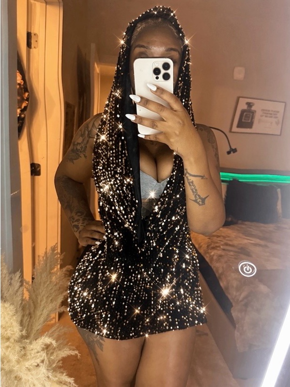 Sparkling Black Sequin Hooded Romper